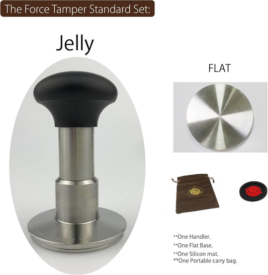 The Force Tamper Automatic Impact Coffee Tamper Adjustable Const Pressure and Autoleveling Standard Set New (Jelly, 58.50mm)