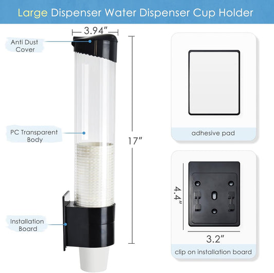 Cup Dispenser Water Dispenser Cup Holder Pull Type Paper Automatic Remover 7oz - 12oz Cone or Flat Bottom Cups for Home Office Hospital (Black, Large)