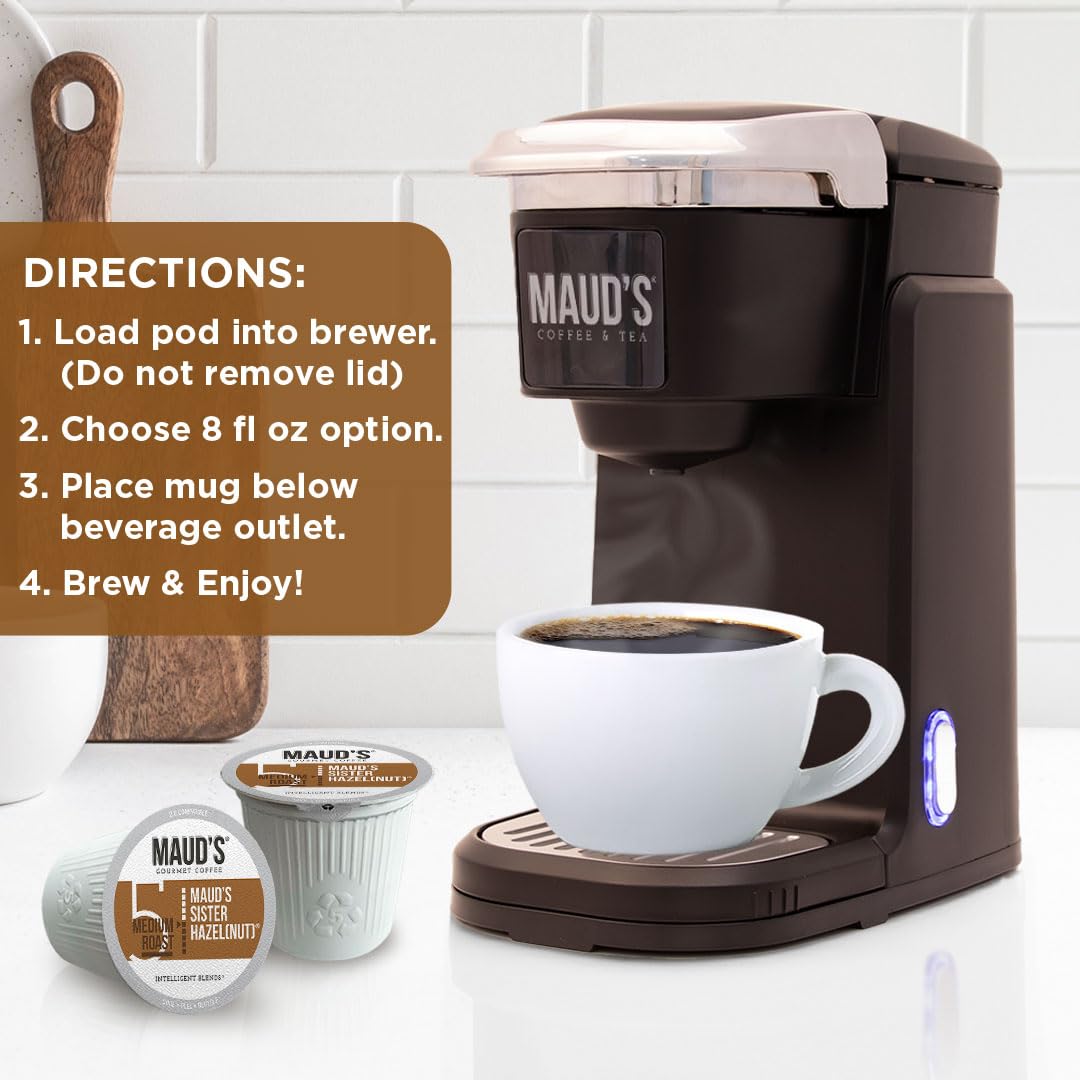 Maud's Sweet Hazelnut Flavored Coffee Pods, 100 ct, Medium Roast Flavored Coffee in Recyclable Single Serve Pods – 100% Arabica Beans, Compatible with Keurig K Cups Maker