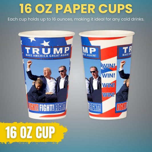 Smygoods Trump Design Disposable Paper Coffee Cups (16 OZ, 50 Count) For Hot Beverages, Tea, Espresso, Cocoa - To Go Drink Containers, Café & Office