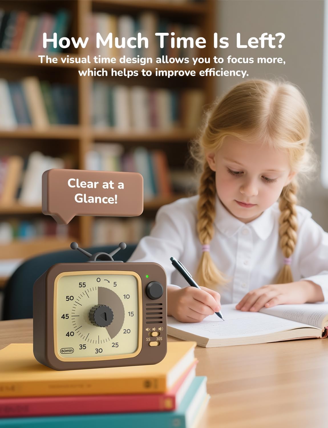 LIORQUE Visual Timer for Kids, 60-Minute Countdown Timers for Classroom Office Kitchen with Silent Operation, Kids Timer for Teaching with Cute Design