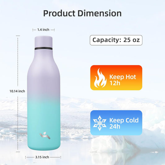 Insulated Water Bottle with Strap,25 oz Double Wall Stainless Steel Vacuum Bottles Metal Water Flask,Lavender Green