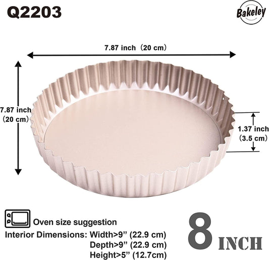 8-Inch Non-Stick Round Tart Pan with Removable Loose Bottom, Quiche Pan for Oven Baking (Champagne Gold)