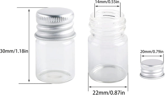 MaxMau Mini Glass Bottles with Screw Caps 5ml 24 Sets Aluminum Top Metal Lids 5 Milliliter Tiny Vials Small Jars DIY Storage Art Craft Decor