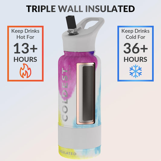 Coldest Insulated Water Bottle with Straw Lid - Stainless Steel Metal Insulated Bottle for Men & Women (Clouds of Tie Dye, 32 oz)