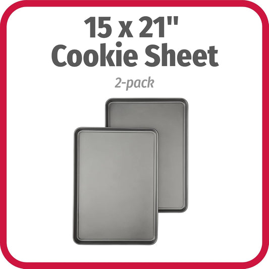 GoodCook Everday Nonstick Carbon Steel 15” x 21” Baking Sheet Set, 2 Pack – Extra-Large Carbon Steel Cooking Pans, Bakeware Set, Cookie Sheets for Baking, Oven Pan Set