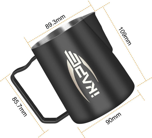 IKAPE Espresso Milk Pitcher, Espresso Steaming Pitcher with Sharp Spout for Espresso Barista Tool, 20.3 oz / 600ml Milk Frothing Jug (Black)