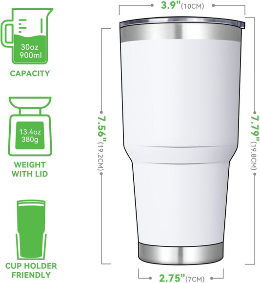 DOMICARE 30 oz Tumbler with Lid and Straw, Stainless Steel Tumblers Bulk, Insulated Vacuum Double Wall Travel Coffee Mug, Durable Powder Coated Tumbler Cups (White, 4)