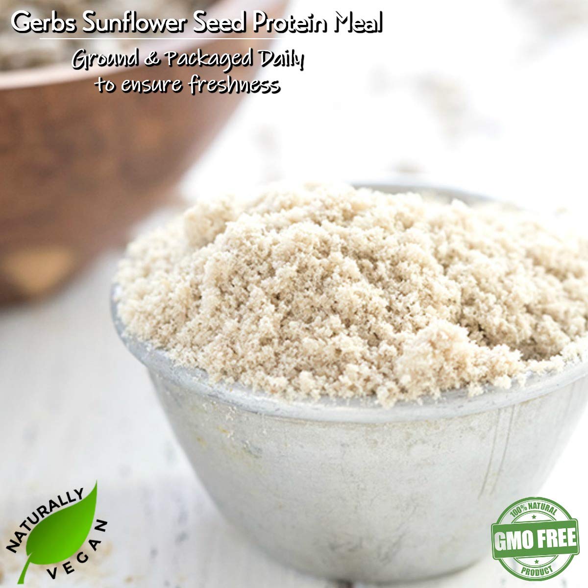 Gerbs Ground Sunflower Seed Meal, 2 LBS - Top 14 Food Allergy Free & NON GMO - Vegan & Keto Safe – Cold Milled Full Oil Seed Protein Powder