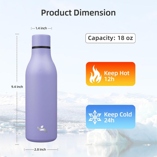 Insulated Water Bottle with Strap,18 oz Double Wall Stainless Steel Vacuum Bottles Metal Water Flask,Wisteria