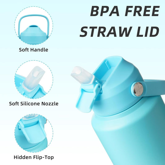 BJPKPK Insulated Water Bottle with Straw Lid, 40oz Large Thermos, BPA Free Leak Proof Stainless Steel Metal Water Bottles, Tumblers, Cups, Flasks for Travel, Sports,Sea Salt