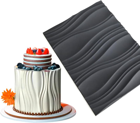 mostsom Silicone Fondant Mold Wave Pattern Embossing Mat for Cake Decorating DIY Clay, Jewelry, Pastry, Candy Making - Non-Stick Flexible Border Design (A_ Wave)