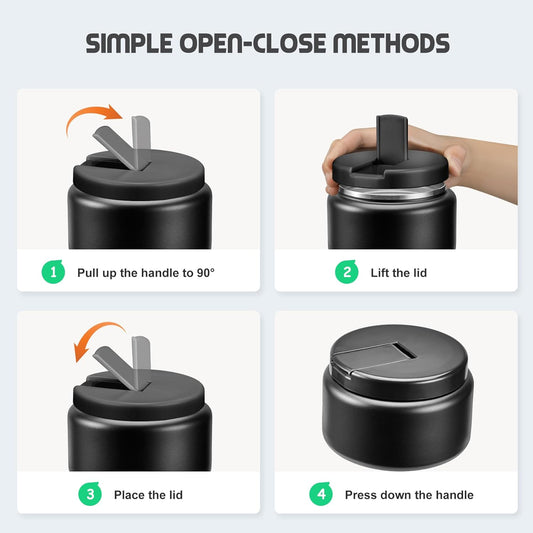 13.5oz Soup Thermo for Hot Food Kids with Buckle Lid Insulated Vacuum Food Jar Wide Mouth Leakproof Stainless Steel Lunch Container (Black)