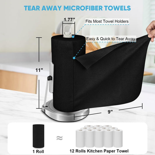 AIDEA Microfiber Cleaning Cloth 330 Sheets 6 Roll, Black Microfiber Towels for Cars, Shop Rags Washable, Cleaning Rags Reusable Paper Towels for Automotive, Mechanic, Workshops, House, 11ร9"