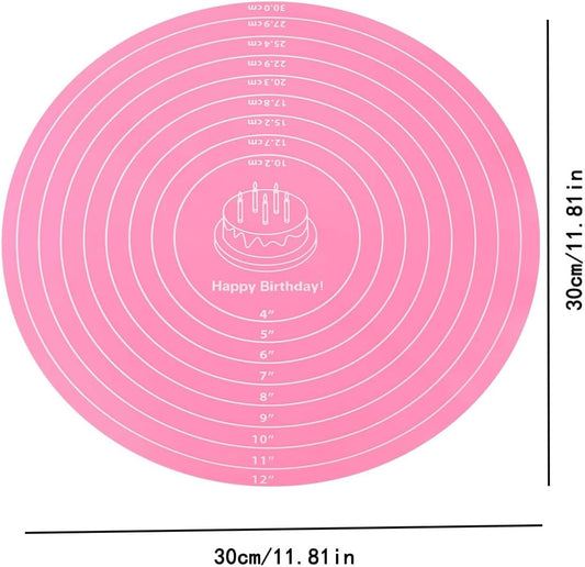Silicone Baking Mat Cake Mat Silicone Cake Mat Silicone Baking Mat with Measurements for CakeTurntable Stand Non-Stick Heat Resistant Pastry Baking Sheet -Pink