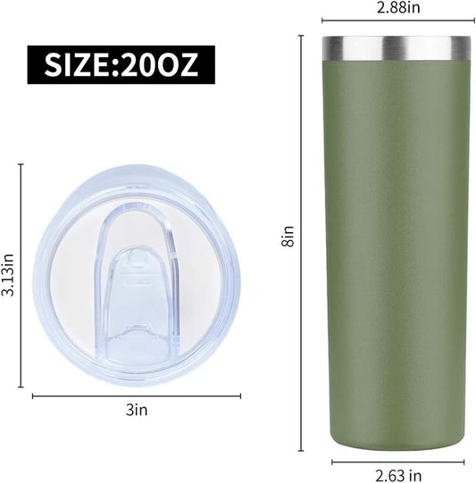 HASLE OUTFITTERS 20 oz Skinny Tumblers Bulk Set, Stainless Steel Insulated Slim Tumblers with Lids, Reusable Double Wall Travel Coffee Mugs, Durable Powder Coated Travel Water Cups(Army Green, 12)