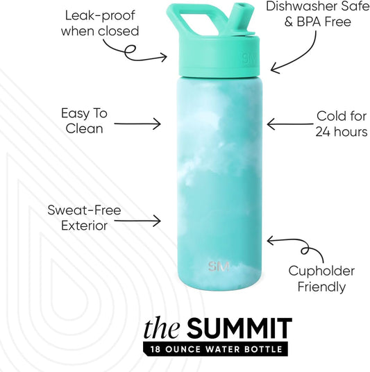 Simple Modern Kids Summit Water Bottle with Straw Lid | Vacuum Insulated Stainless Steel | Leak Proof BPA-Free Cup for School | 18oz, Ocean Tide