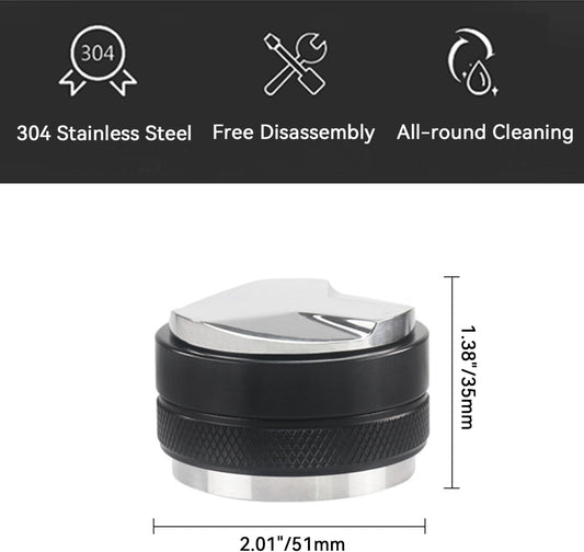 51mm Espresso Accessories Kit 2-in-1 Coffee Distributor and Tamper Leveler, WDT Tool and Magnetic Dosing Funnel for 51 mm Portafilters