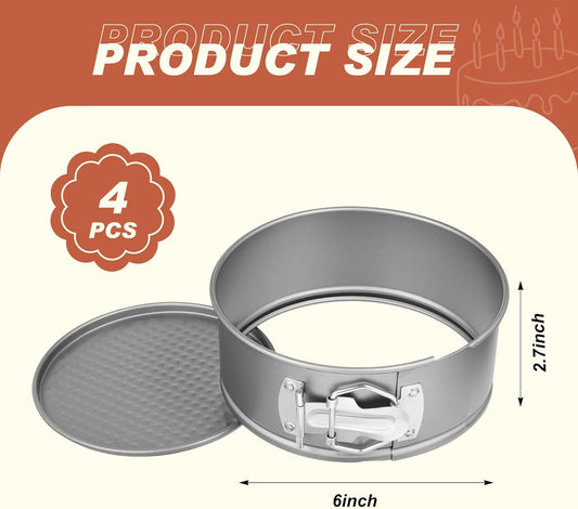 4 Pcs 6 Inch Non Stick Springform Pan with Removable Bottom Carbon Steel Round Springform Cheesecake Pan with Stainless Steel Spring Buckles for Baking Kitchens Restaurant(Gray)