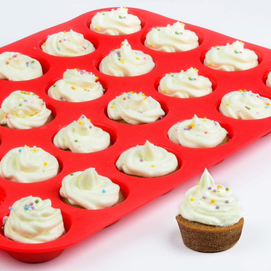 CAKETIME Silicone Muffin Pan Mini 24 Cups Cupcake Pan, Nonstick Food Grade Silicone Baking Pan 1 Pack