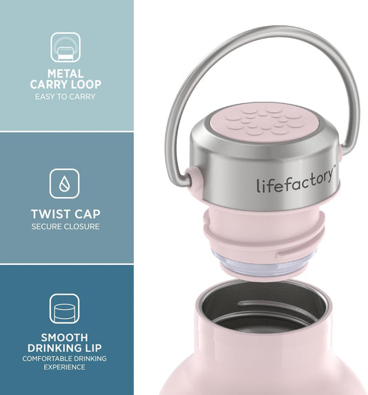 Lifefactory 32-Ounce Stainless Steel Vacuum-Insulated Sport Bottle, Desert Rose