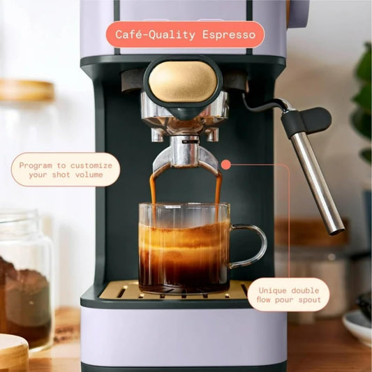 Beautiful Slim Espresso Maker by Drew Barrymore – 20‑Bar Pressure, Dual‑Spout 52 mm Portafilter, 50 oz Removable Tank, 2‑in‑1 Steam Wand & Touch Controls (Lavender)