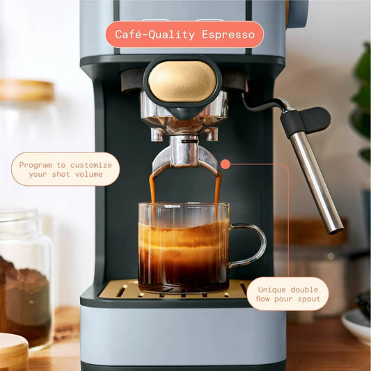 Beautiful Slim Espresso Maker by Drew Barrymore – 20‑Bar Pressure, Dual‑Spout 52 mm Portafilter, 50 oz Removable Tank, 2‑in‑1 Steam Wand & Touch Controls (Cornflower Blue)