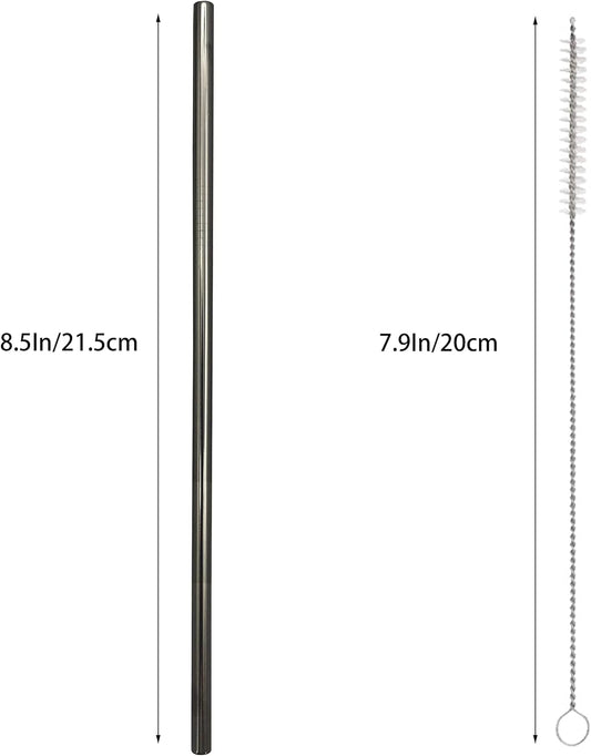 10 Pcs Stainless Steel Straws, Reusable Drinking Straws, Straight Metal Straw Sets with 2 Pcs Cleaning Brushes (8.5 Inch, Black)