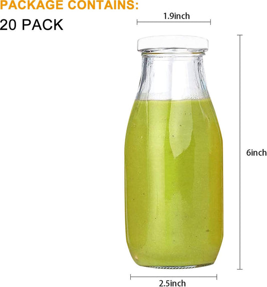 QAPPDA 12 oz Glass Bottles, Glass Milk Bottles with Lids, Vintage Breakfast Shake Container, Vintage Drinking Bottle with Chalkboard Labels and Pen for Party,Kids,Set of 20