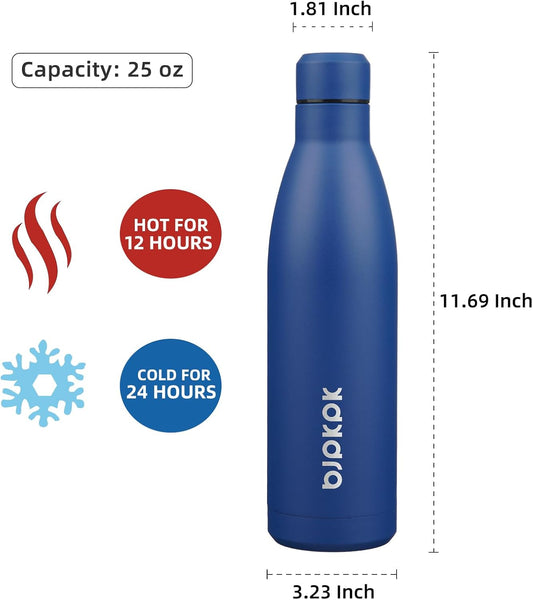 BJPKPK 25oz Insulated Water Bottle Double Wall Vacuum Insulated Stainless Steel Water Bottles for Spots Keep Cold and Hot,Blue