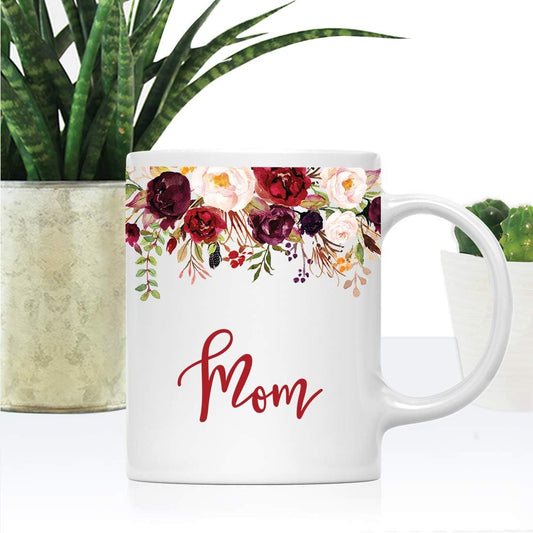 Andaz Press 11oz. Mother's Day Ceramic Coffee Tea Mug Gift, Fall Autumn Marsala Burgundy Flowers Roses Florals, Mom, 1-Pack, Includes Gift Box, Birthday Christmas Gift Ideas