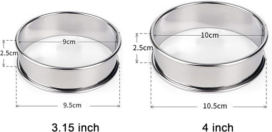 HLMOptimo English Muffin Rings, Stainless Steel Crumpet Rings, 6 Pcs Nonstick Metal Round Ring Molds with Silicone Oil Brush (4 inch)