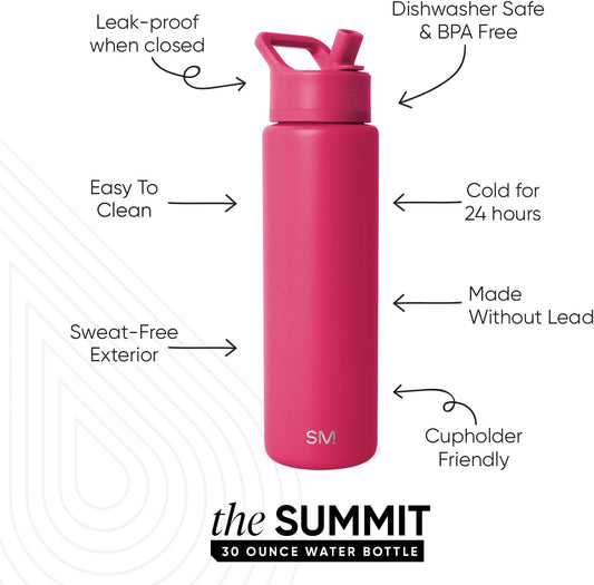 Simple Modern Water Bottle with Straw Lid | Vacuum Insulated Stainless Steel Metal Thermos | Reusable Leak Proof BPA-Free Flask for Sports Gym | Summit Collection | 30oz, Berry Twist