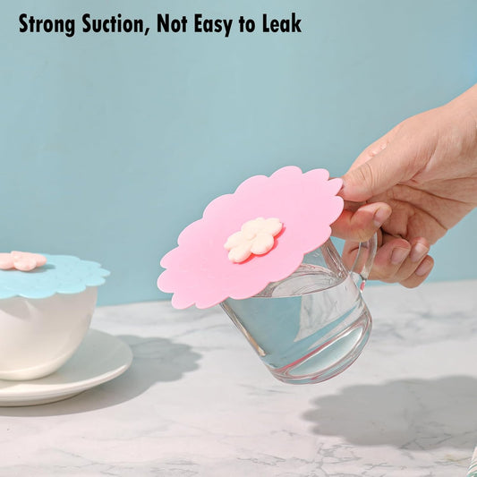 Peach blossom Silicone Cup Covers (Set of 3) , Multicolored Silicone Lids for Mugs, Cups, Tea Pots,Flexible Mug Covers,Hot Cup Lids for Coffee & Tea