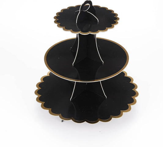 3-Tier Cupcake Stand, Lace Trim Cake Stand holder, Tiered DIY Cupcake Stand Tower for Dessert Table Displays, Birthday Theme Party Favors Decoration, Floral Tea Party, 12" W x 12.8" H, Black