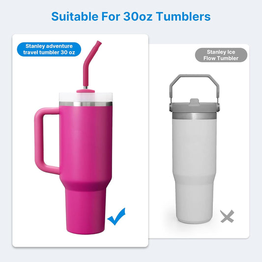 Repeatable Metal Straw with Silicone Tips for 30 oz Stanley Tumbler, 2 Pcs 30 oz Stainless Steel Straws Replacement for Stanley Tumbler, 1 Straw Brush, BPA Free(Fuchsia Red)