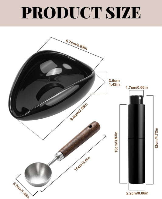 Coffee Dosing Cup Set, Ceramic Espresso Dosing Cup, 10ml Coffee Spray Bottle, 15ml 304 Stainless Steel Measuring Spoon with Wooden Handle
