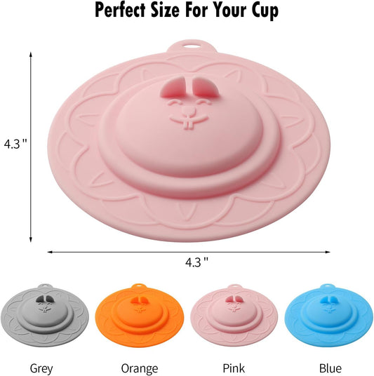 Cat's face Silicone Cup Covers (Set of 4) , Multicolored Silicone Lids for Mugs, Cups, Tea Pots,Flexible Mug Covers,Hot Cup Lids for Coffee & Tea