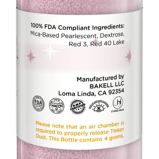 Bakell - Soft Pink Tinker Dust (4g, 1x Mini Spray Pump) Edible Glitter for Food, Desserts, and Beverages!