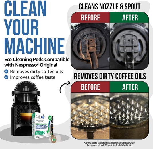 Nespresso Compatible Cleaning Pods. 5 Eco Cleaner Capsules. Improved Coffee Flavour. For Nespresso Originaline, Use with Descaling Kit.