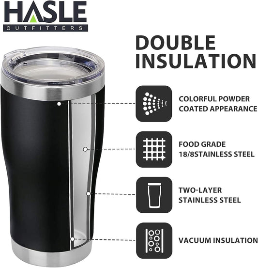 HASLE OUTFITTERS 20 oz Tumbler Bulk, Stainless Steel Tumblers with Lid, Vacuum Insulated Tumbler, Double Wall Tumbler Cup, coffee mugs, Black, 1 Pack