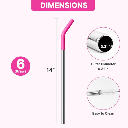 Metal Straws Reusable for 40oz Tumblers,Stainless Steel Replacement Straight Straws with Silicone Tips for 40oz Stanley Cup, Simple Modern,Meoky Tumblerr, Cleaning Brush
