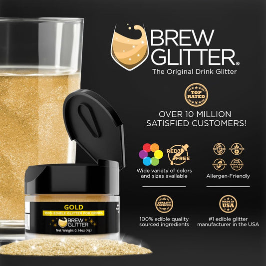 Brew Glitter Gold Edible Drink Glitter 1x 4g Jar for Cocktails, Beer, & Beverages