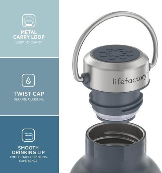 Lifefactory 24-Ounce Stainless Steel Vacuum-Insulated Sport Bottle, Carbon