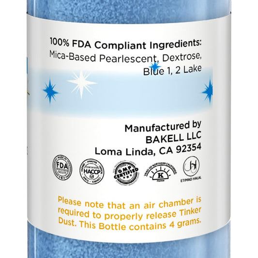 Bakell - Deep Blue Tinker Dust (4g, 1x Mini Spray Pump) Edible Glitter for Food, Desserts, and Beverages!