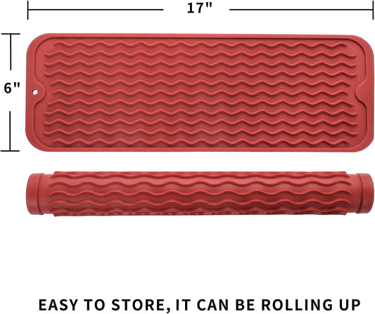 Silicone Dish Drying Mat for Multiple Usage,Easy clean,Eco-friendly,Heat-resistant Silicone Mat for Kitchen Counter,Sink,Bar,Bottle,or Cup Red M 17 inches x 6 inches