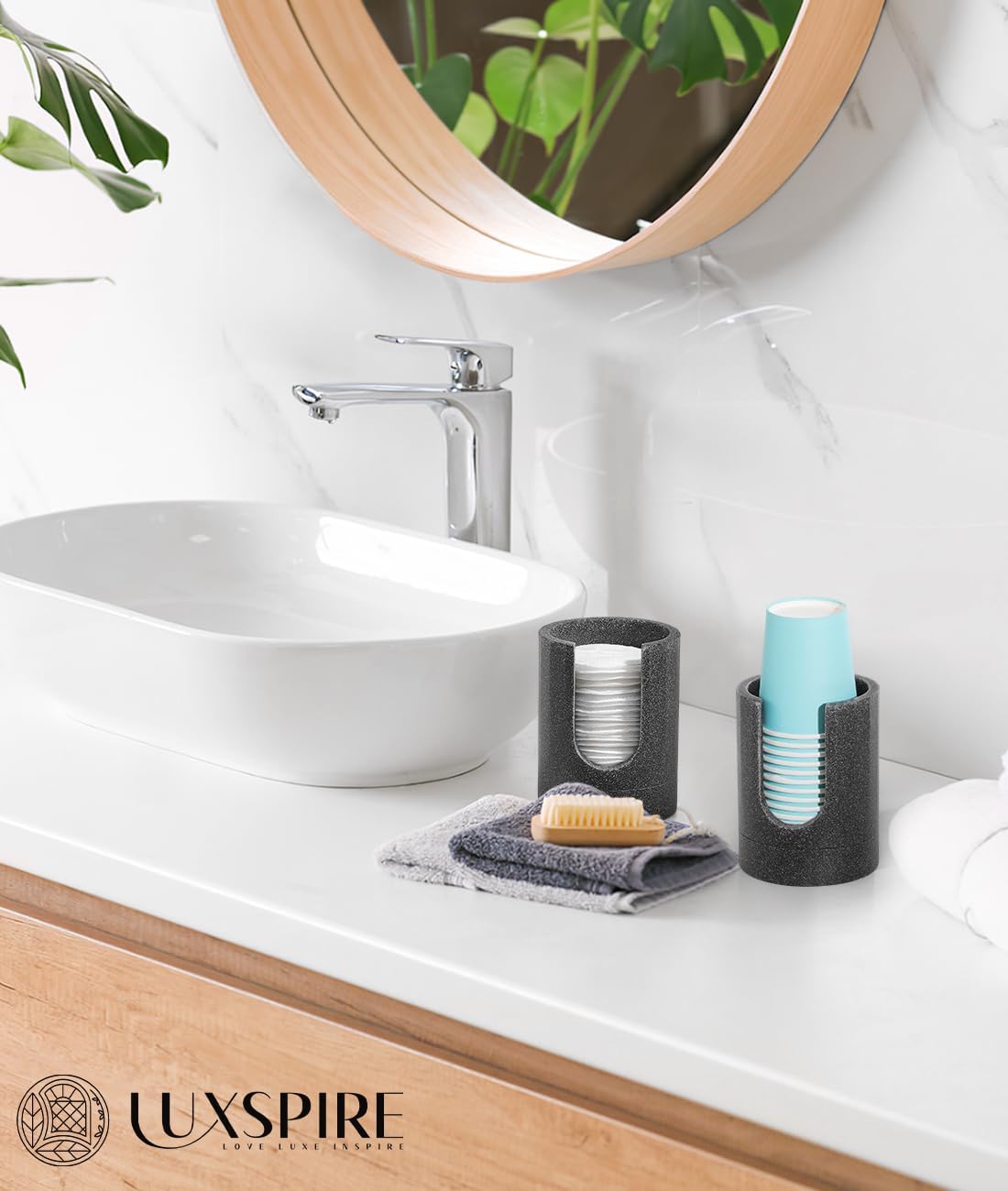 Luxspire Bathroom Cup Dispenser, 3oz Dixie Cup Dispenser, Resin Dixie Cup Holder, Disposable Paper Cup Holder for Bathroom, Cotton Pad Holder, Guest Bathroom Essentials, Gray