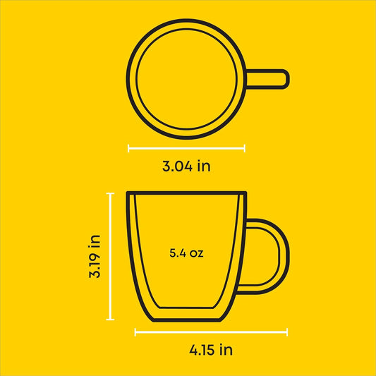 JoyJolt Savor Double Wall Insulated Glasses Espresso Mugs (Set of 2) - 5.4-Ounces