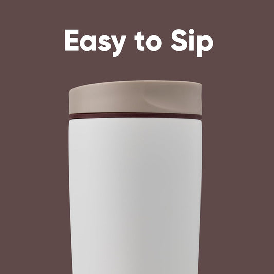 Owala SmoothSip Slider Insulated Stainless Steel Coffee Tumbler, Reusable Iced Coffee Cup, Hot Coffee Travel Mug, BPA Free 20 oz, Tan/White (Vanilla Bean)