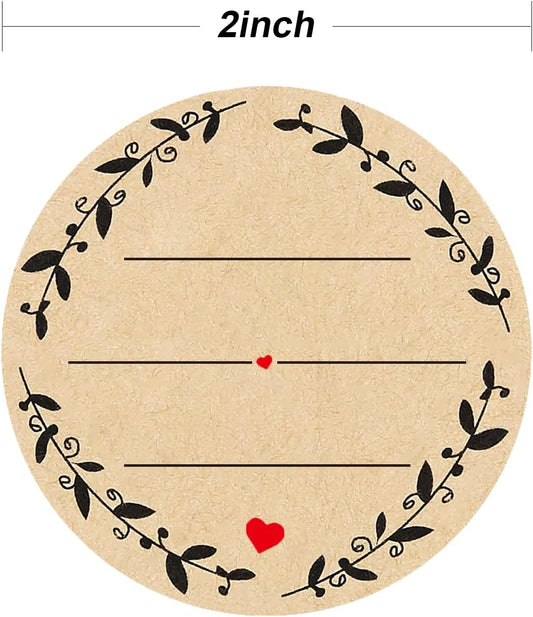 500pcs 2" Label Stickers for Jars and Lids, Wreath Design with 3 Lines for Writing, Kraft Sticker Labels Pantry Labels, Mason Jar Labels Canning Labels Bottle Labels